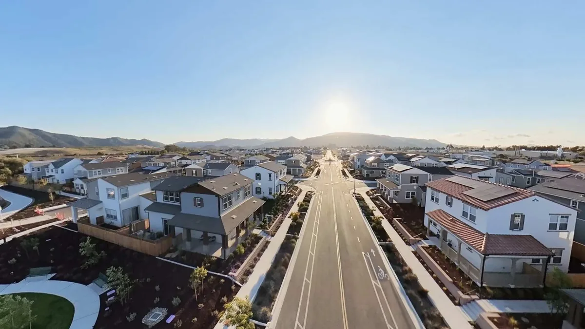 Aerial looking down the street in Avila Ranch, San Luis Obispo