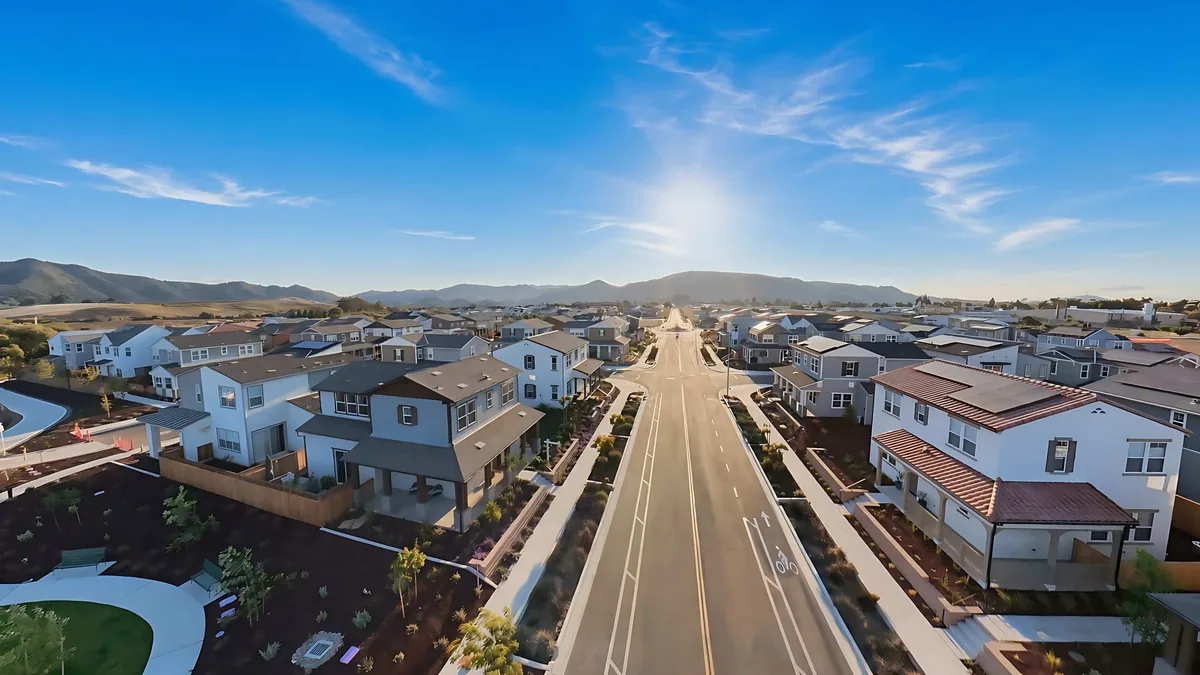 Aerial looking down the street in Avila Ranch, San Luis Obispo