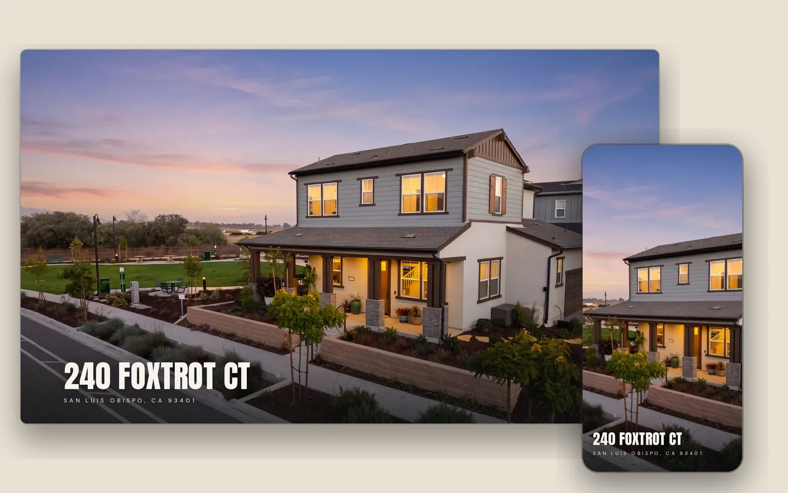 A listing's own property website shown on desktop and phone