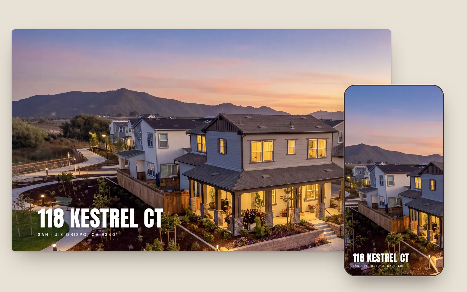 A listing's own property website shown on desktop and phone